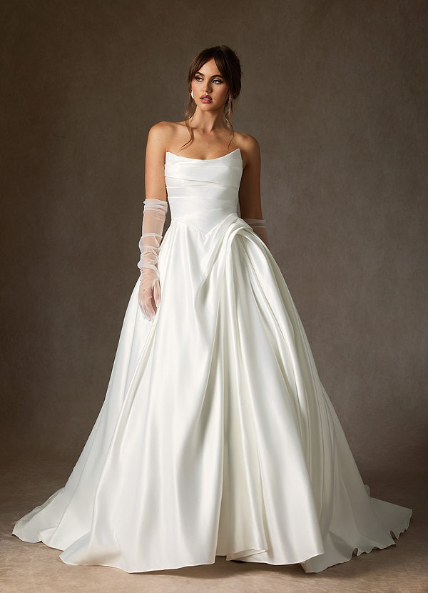 Azazie Adelise Wedding Dresses Diamond White Ball-Gown Strapless Satin Dress image1