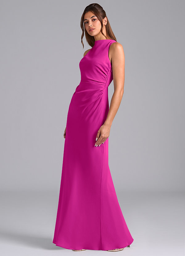 Azazie Evadne Bridesmaid Dresses Fuchsia Sheath Pleated Chiffon Dress image1