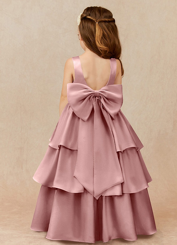 Azazie Margie Flower Girl Dresses Dusty Rose A-Line Bow Stretch Satin Dress image1