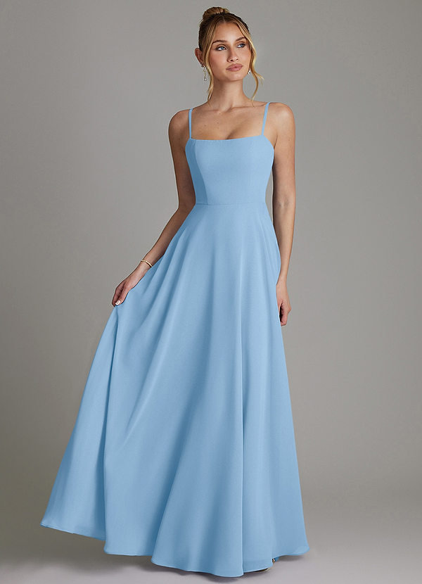 Azazie Elita Bridesmaid Dresses Powder Blue A-Line Pleated Chiffon Dress image1