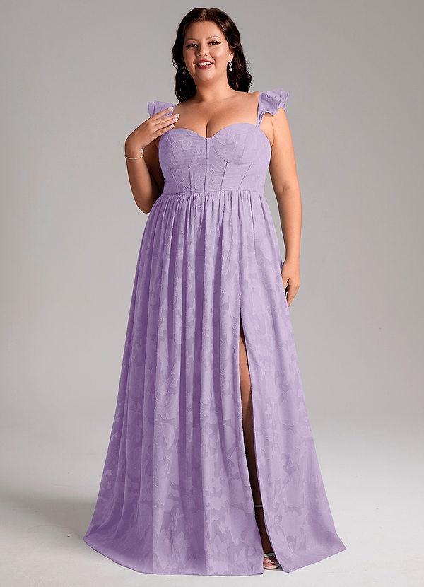 Azazie Denisse Brautjungfernkleider A-Linie Gestreift Blumen-Burnout Kleid Flieder image1