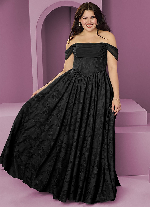 Barbie ♥ Azazie Bridesmaid Dresses Black A-Line Off the Shoulder Floral Burnout Convertible Dress image1