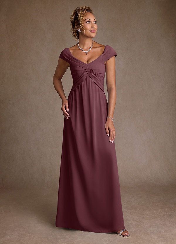 Azazie Myrtle Mother of the Brides Dresses Sangria A-Line Pleated Chiffon Dress image1