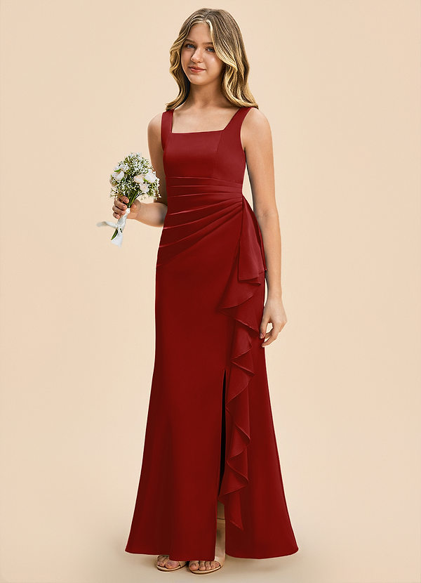 Azazie Adrienne Junior Pomegranate Sheath Pleated Stretch Satin Dress image1