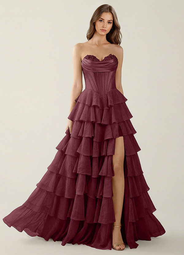 Bastet Wine Ruffled A-line Prom Dress image1