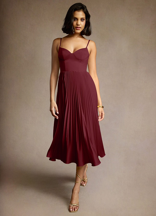 Emma Wine Pleated Midi Dress image1