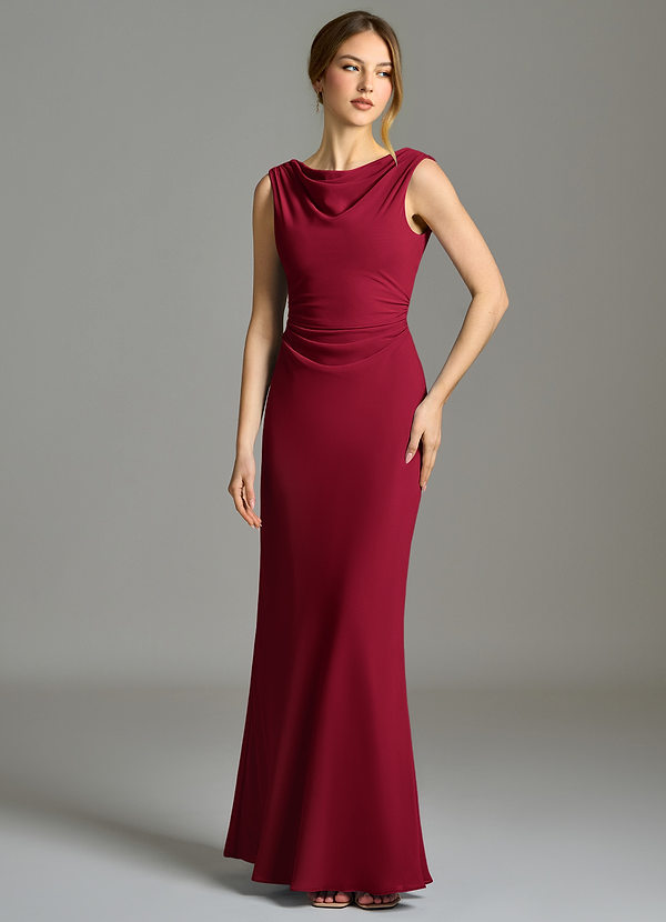 Azazie Kieryn Robes Demoiselle d'honneur Robe Sirène en Mousseline de soie Plissée Bourgogne image1