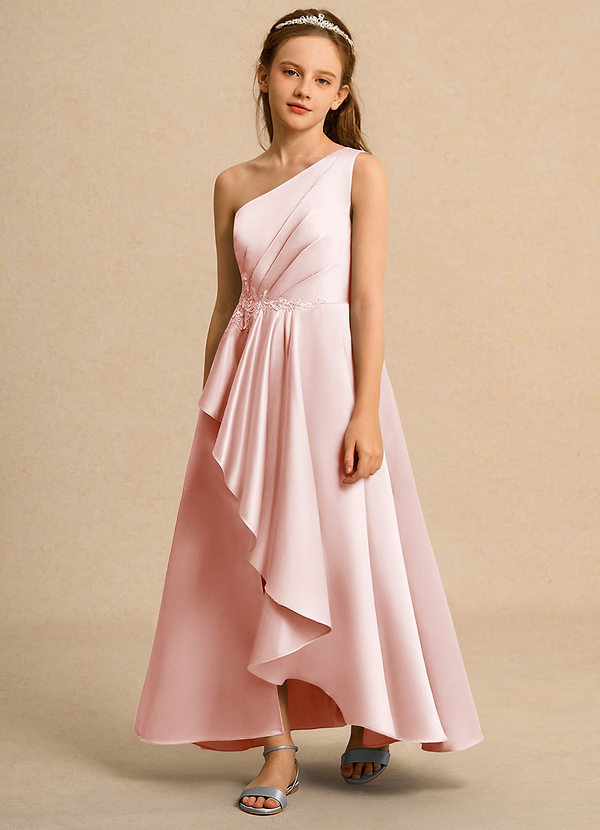 Azazie Taffy Junior Formal Vestidos de Niña de Flores Vestido de Rosa Rubor de Satin Mate de Corte En A con Encaje image1