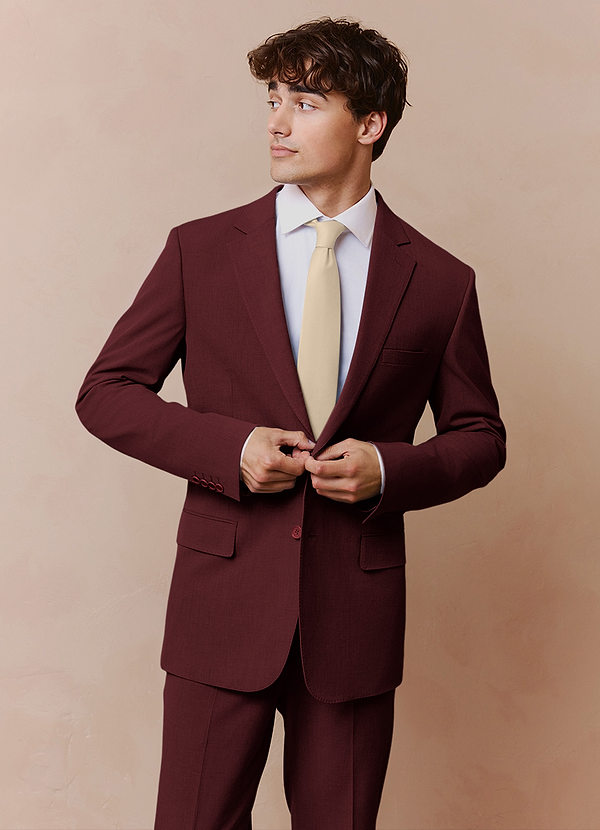 front Savile Burgundy Wool Blend Suit Jacket