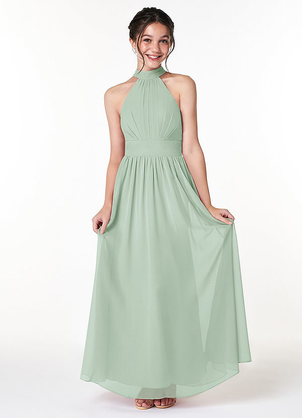 Azazie Iman Junior Agave A-Line Pleated Chiffon Dress image1