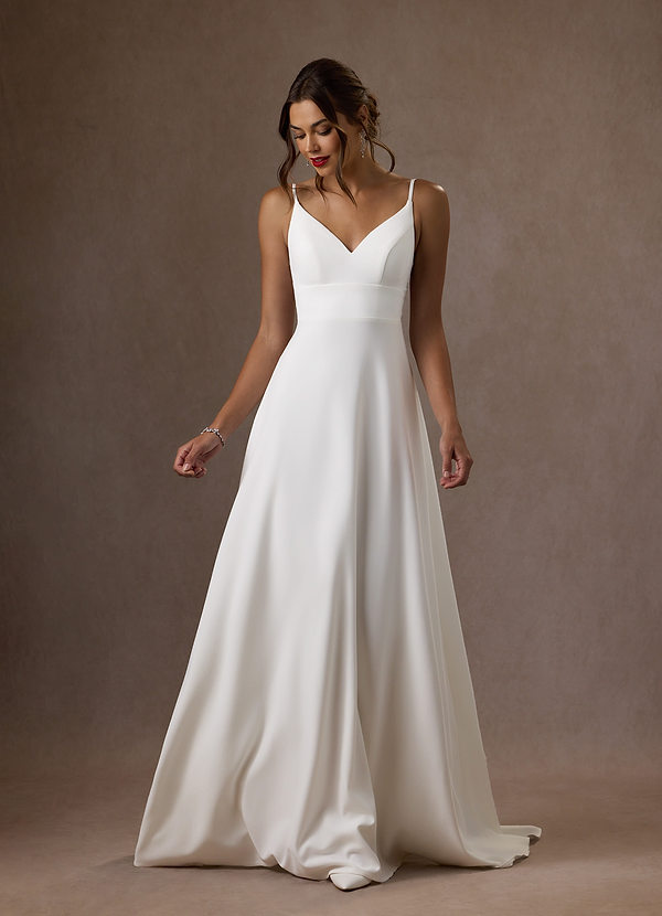 Azazie Xena Wedding Dresses Diamond White A-Line V-Neck Sequins Stretch Crepe Dress image1