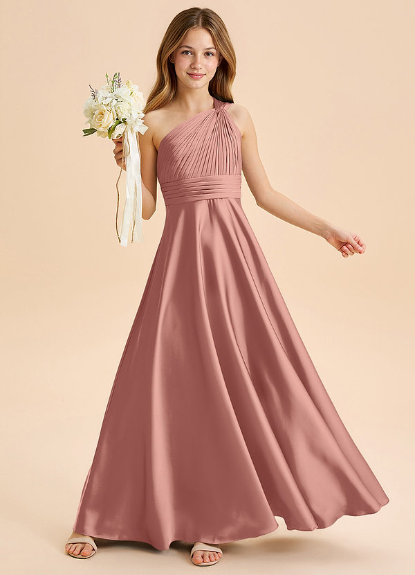 Azazie Charlize Junior Klä av A-Line i Stretch Satin Plisserad image1