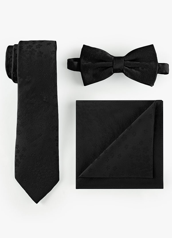 front Conjunto de corbata fina, pajarita y pañuelo de bolsillo en jacquard