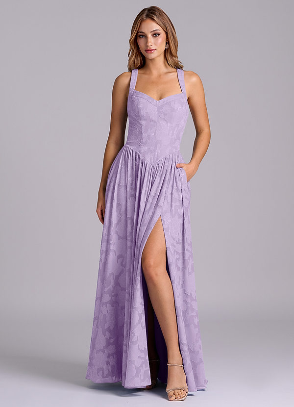 Azazie Francis Bruidsmeisjes Jurken Jurk van Bloemen Burn-out met A-Lijn Korset Lila image1