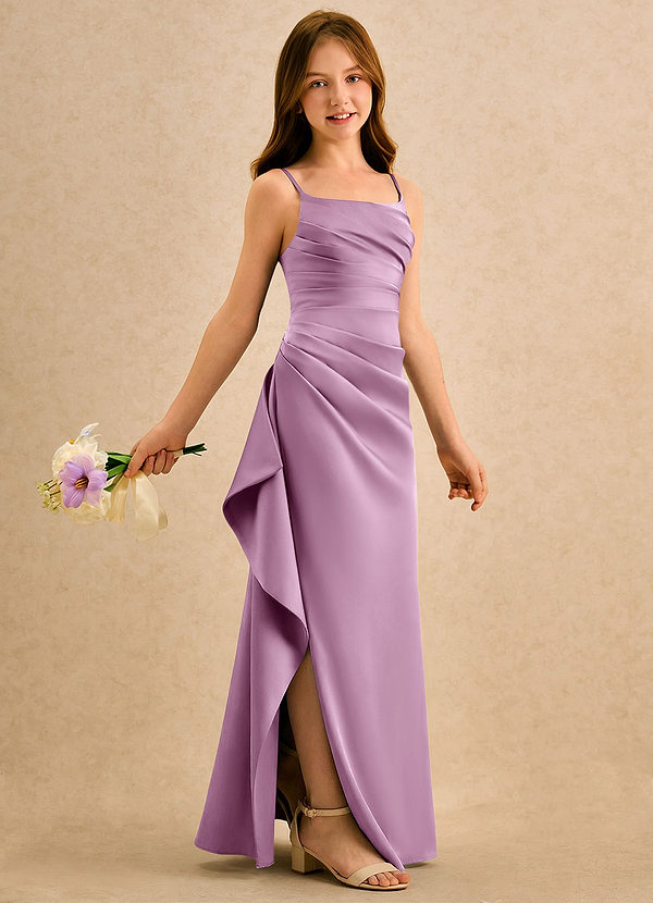 Azazie Cannoli Girls Formal Flower Girl Dresses Wisteria A-Line Pleated Stretch Satin Dress image1