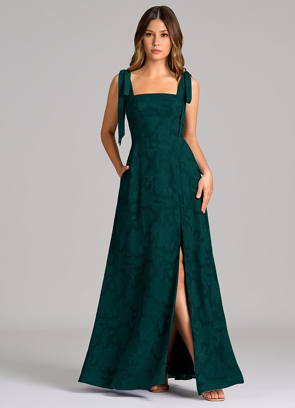 Azazie Debra Bridesmaid Dresses Pine A-Line with Pockets Floral Burnout Dress image1