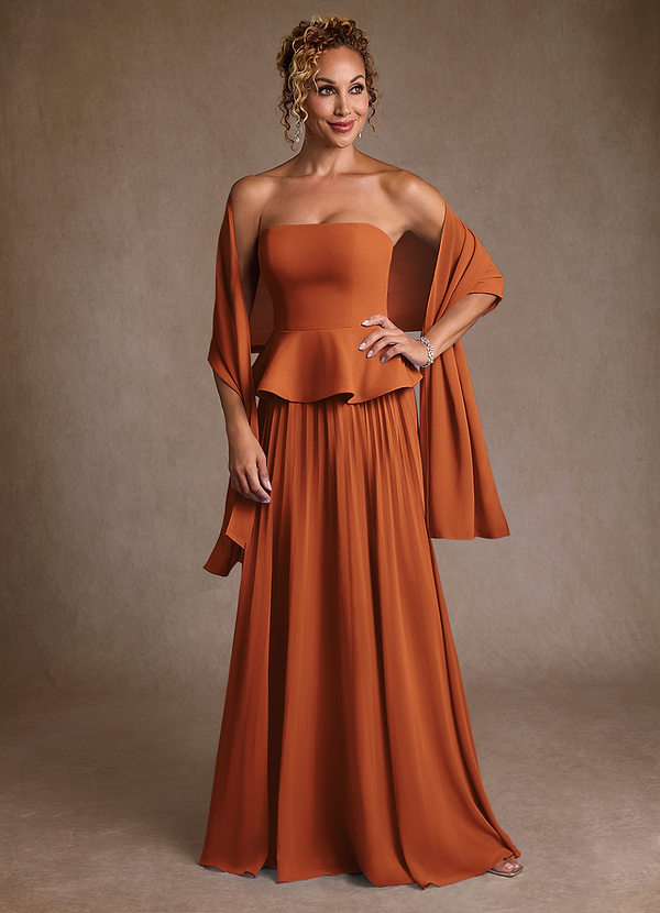 Azazie Josabeth Vestidos de Madre de la Novia Vestido de Canela de Gasa de Corte en A con Plisado image1