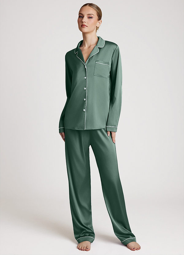 front Eucalyptus Long Sleeves and Pants Satin PJ Set