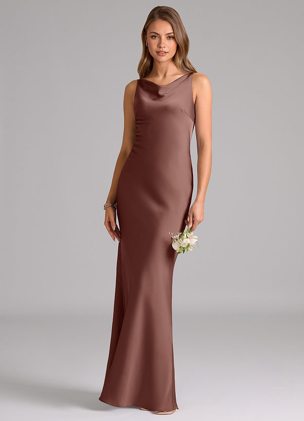 Azazie Allettie Bridesmaid Dresses Espresso Mermaid Stretch Satin Dress image1