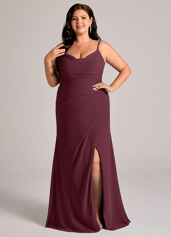 Azazie Deandra Bridesmaid Dresses Cabernet Mermaid Pleated Chiffon Dress image1