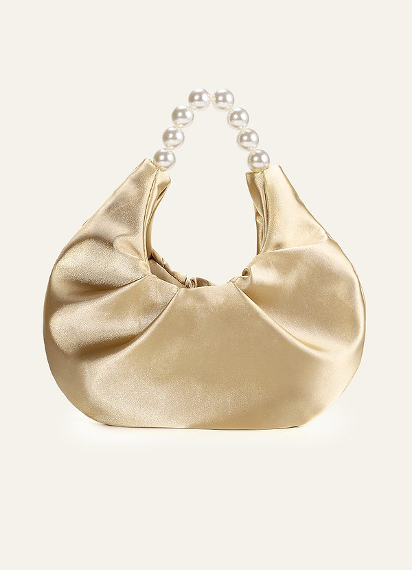 front Satin Pearl Handle Ruched Handbag