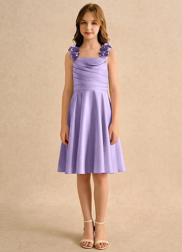 Azazie Resa Girls Formal Sukienki dla dziewczynek sypiących kwiaty Linia A Pofałdowany Matowy satynowy Długość do kolan Sukienka image1