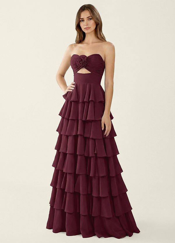 Serafina Wine Chiffon Ruffled A-line Prom Dress image1