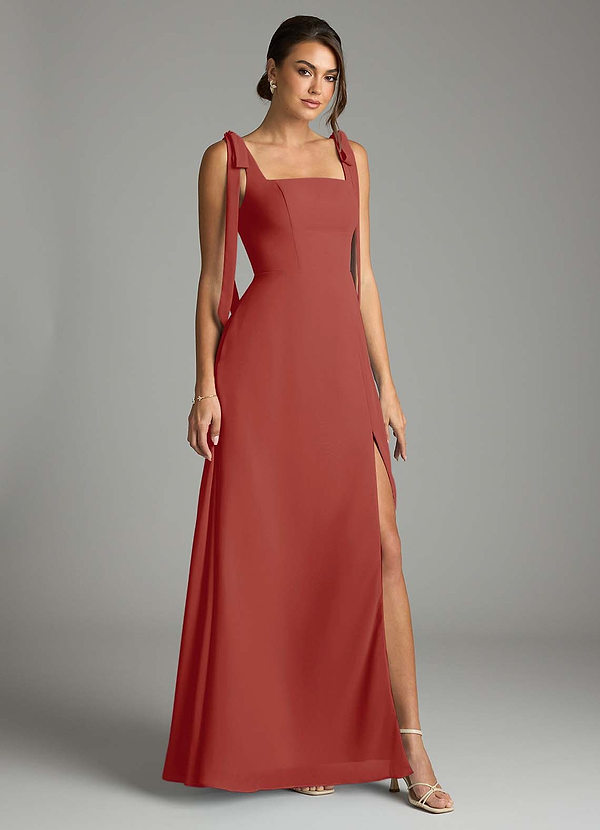 Azazie Debra Bridesmaid Dresses Terracotta A-Line with Pockets Chiffon Convertible Dress image1