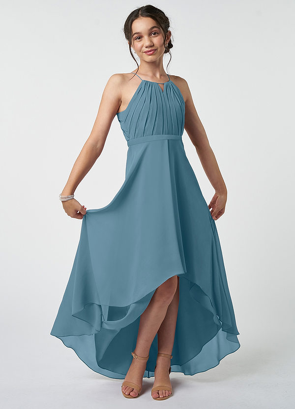 Azazie Oaklynn Junior Robe Trapèze en Mousseline de soie Plissée Bermude image1