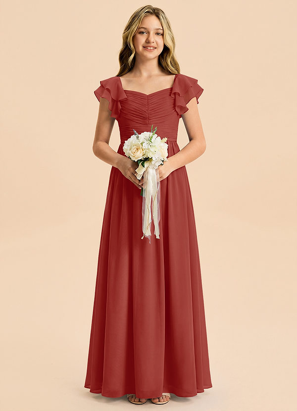 Azazie Anaya Junior Abito A-Line in Chiffon Scollo a Cuore Terracotta image1