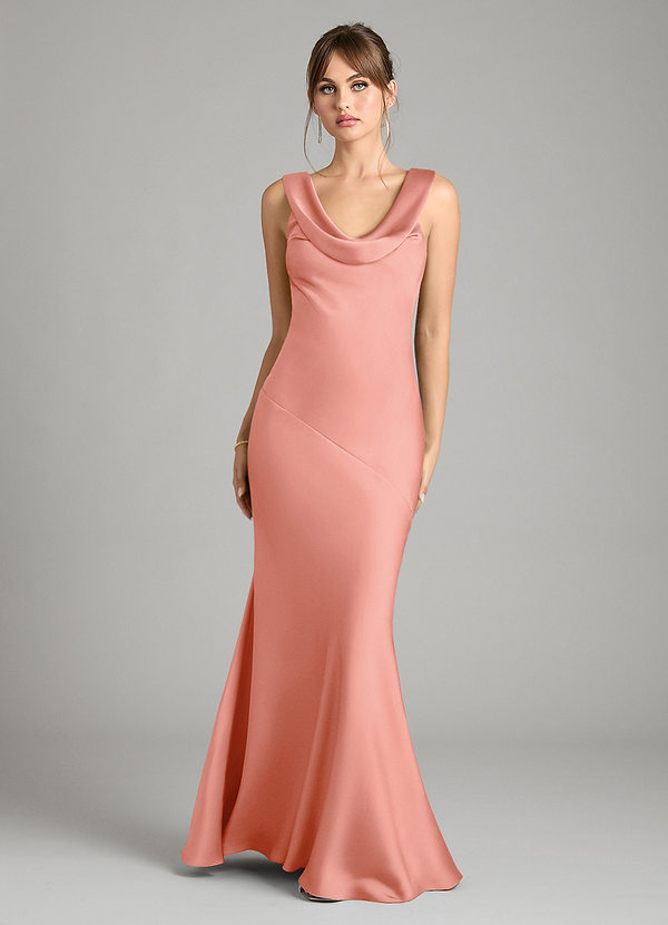 Azazie Rylina Vestidos Dama de Honor Vestido de Coral de Satén Elástico de Corte Sirena image1