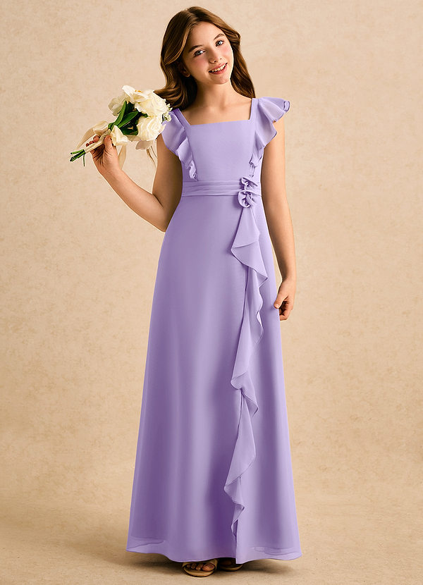 Azazie Soso Girls Formal Sukienki dla dziewczynek sypiących kwiaty Linia A Pofałdowany Szyfon Długość podłogi Sukienka image1