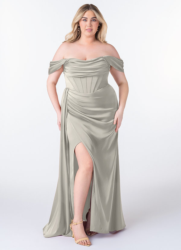 Azazie Amyra Bridesmaid Dresses Sheath Convertible Stretch Satin Floor-Length Dress image1