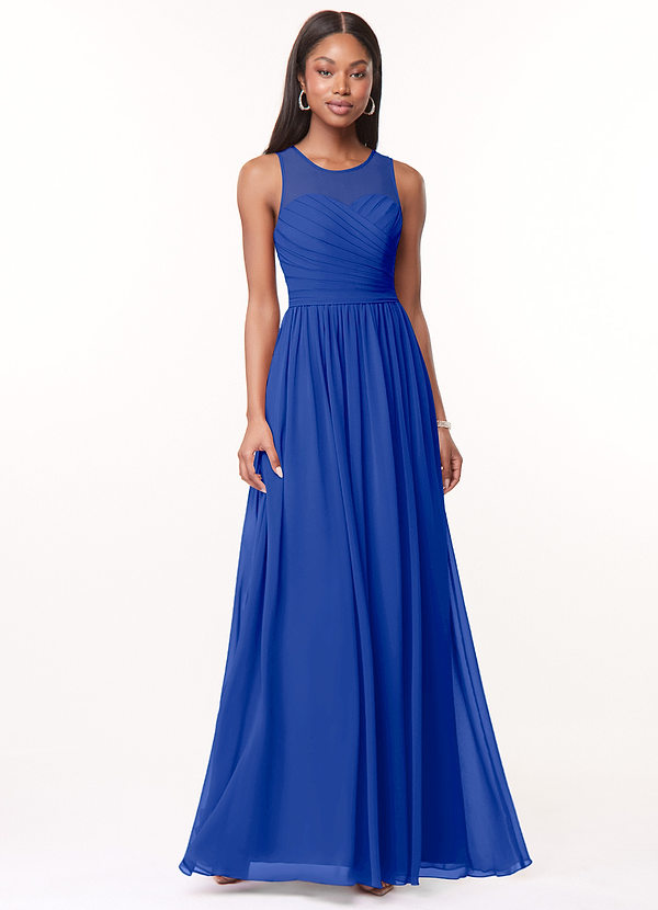 Azazie Nina Bridesmaid Dresses Royal Blue A-Line Pleated Chiffon Dress image1