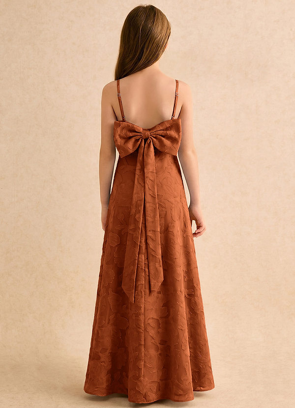 Azazie Jaella Girls Formal Robes de cortège enfant Robe Trapèze en Blumen-Burnout Plissé Orange Brûlée image1
