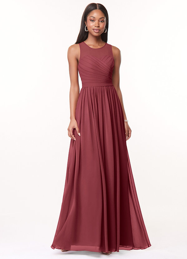 Azazie Nina Bridesmaid Dresses Merlot A-Line Pleated Chiffon Dress image1
