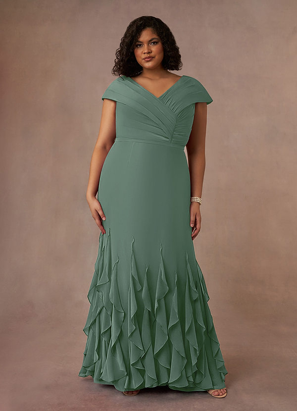 Azazie Bailora Mother of the Brides Dresses Eucalyptus Mermaid Ruched Chiffon Dress image1