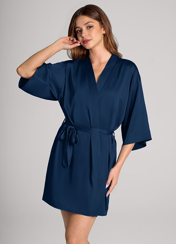 front Dark Navy Classic Satin Robe
