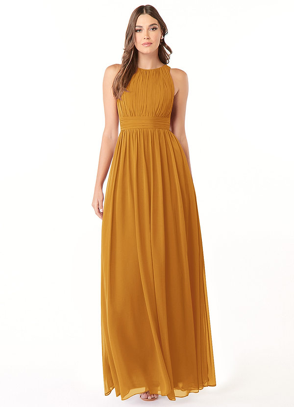 Azazie Luz Bridesmaid Dresses Butterscotch A-Line Lace Chiffon Dress image1