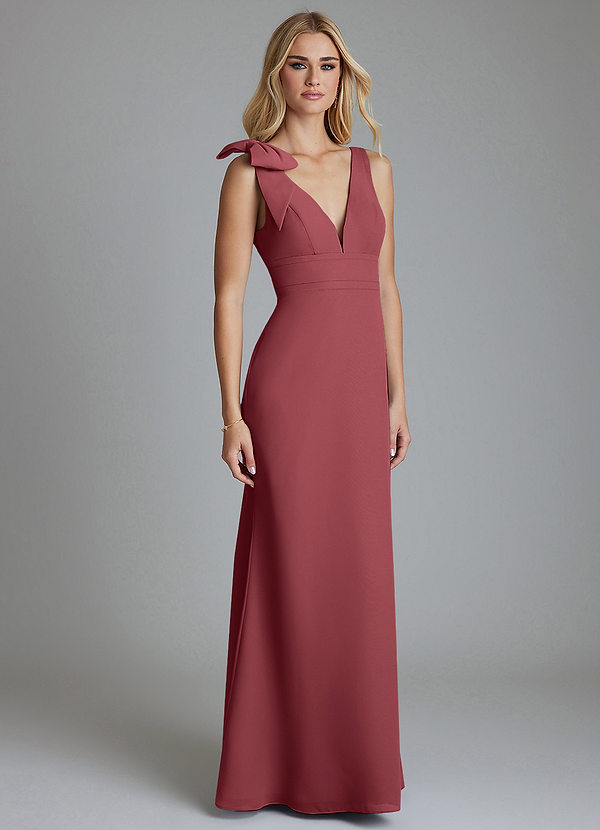 Azazie Taro Bridesmaid Dresses Merlot Sheath Bow Chiffon Dress image1