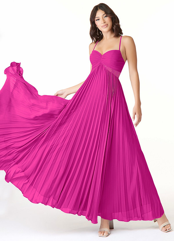 Azazie Devyn Bridesmaid Dresses Fuchsia A-Line Corset Chiffon Dress image1