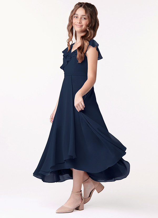 Azazie Posie Junior Dark Navy A-Line Ruched Chiffon Dress image1