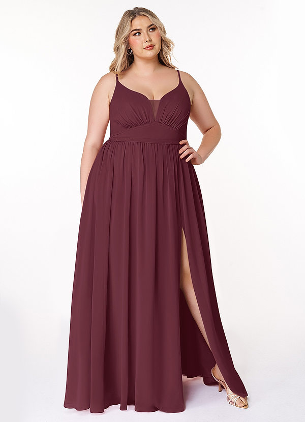 Azazie Rayna Brautjungfernkleider A-Linie V-Hals Gefaltet Chiffon Kleid Cabernetrot image1