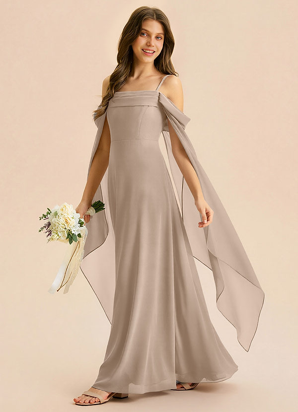 Azazie Moana Junior Taupe A-Line Pleated Chiffon Dress image1