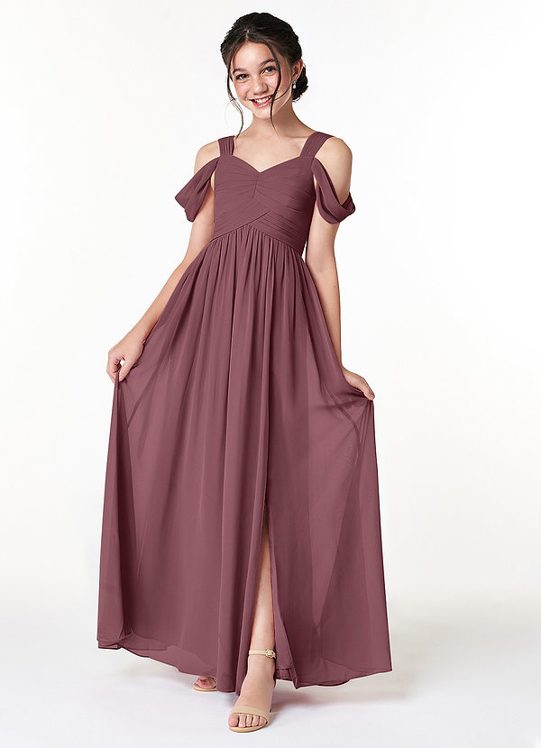 Azazie Lianne Junior Sangria A-Line Off the Shoulder Chiffon Dress image1