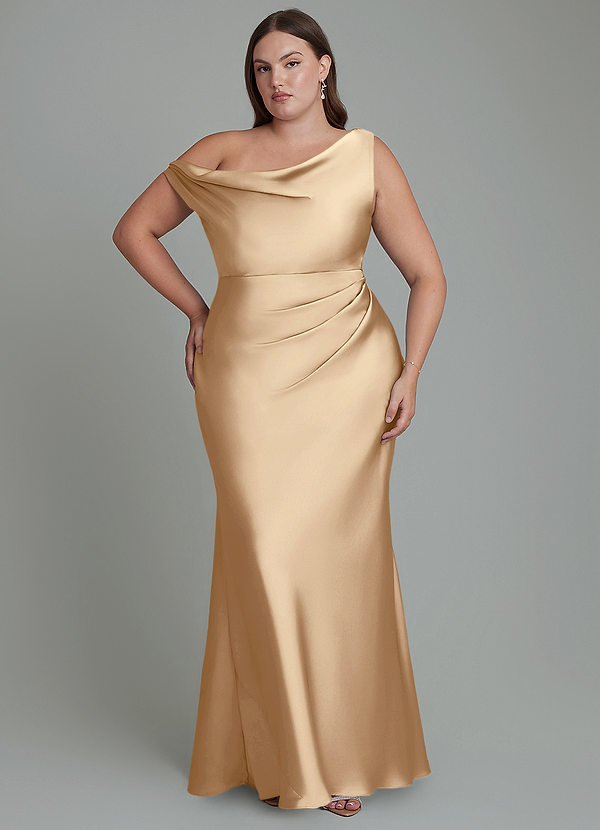 Emerson Bridesmaid Dresses Champagne Mermaid Off the Shoulder Stretch Satin Dress image1
