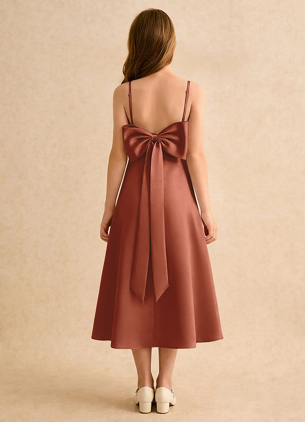 Azazie Jaella Girls Formal Blomsterpigekjoler A-Line Plisseret Mat satin Te-længde Kjole image1