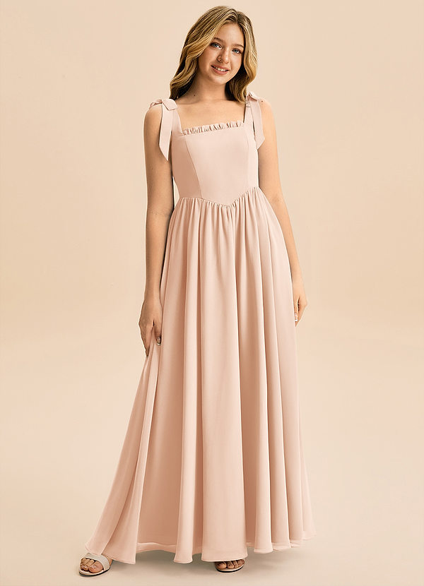 Azazie Delia Junior Abito A-Line in Chiffon Fiocco Rosa Inglese image1