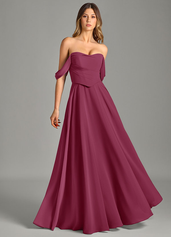 Azazie Chelsey Abiti da Damigella Abito Convertibile A-Line in Chiffon a Spalla Scoperta Gelso image1