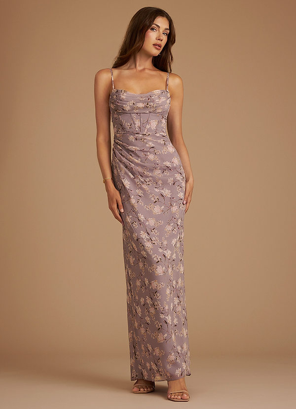 Azazie Mai Bridesmaid Dresses Lilac Bloom Floral Sheath Pleated Bloom Dress image1